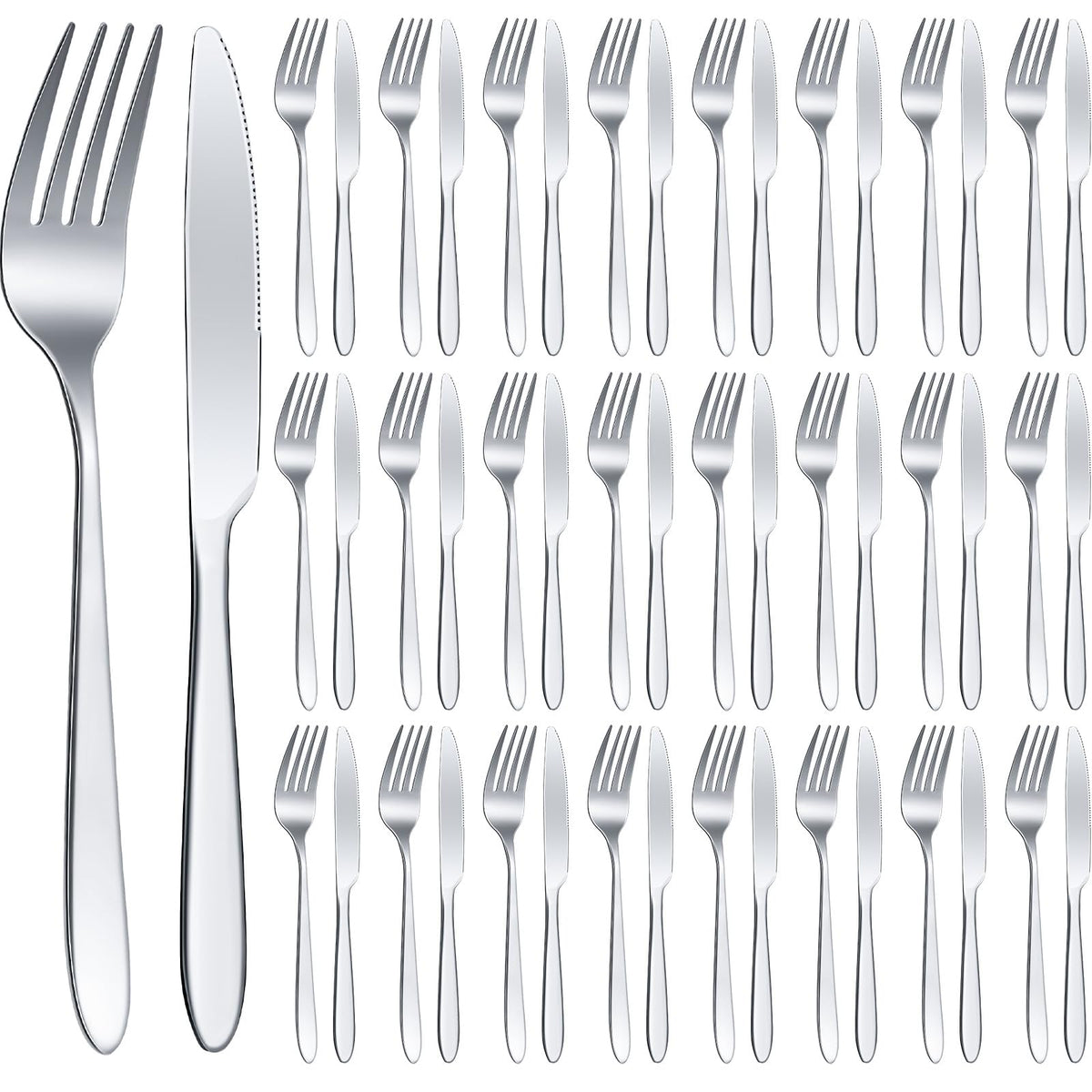 Nuenen 50 Pieces Stainless Steel Forks Silverware Set Dinner Forks and Knives Flatware Tableware Cutlery Set for Kitchen Restaurant(7.1 x 1 Inch, 8.4 x 0.7 Inch,Silver)