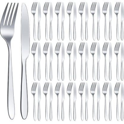 Nuenen 50 Pieces Stainless Steel Forks Silverware Set Dinner Forks and Knives Flatware Tableware Cutlery Set for Kitchen Restaurant(7.1 x 1 Inch, 8.4 x 0.7 Inch,Silver)