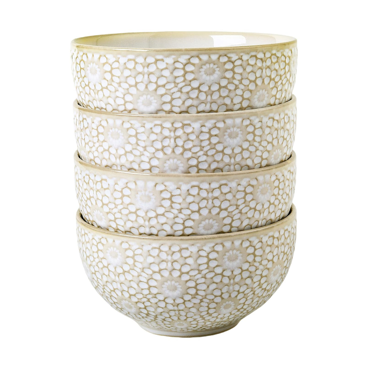 26 Oz Cereal Bowls Set of 4 - Ceramic Soup Bowl for Kitchen, Porcelain Embossed Serving Bowls for Salad, Pho, Breakfast, Ramen, Rice, 6 inch, Dishwasher Microwave Safe, Housewarming Decor