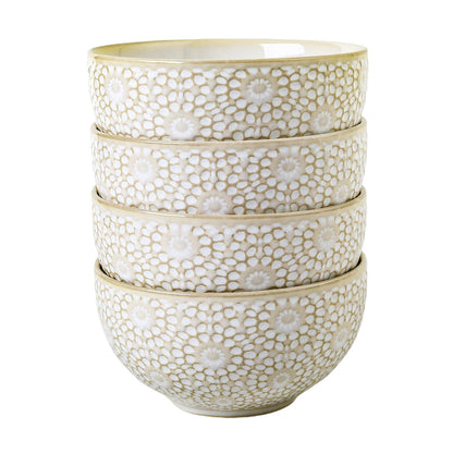 26 Oz Cereal Bowls Set of 4 - Ceramic Soup Bowl for Kitchen, Porcelain Embossed Serving Bowls for Salad, Pho, Breakfast, Ramen, Rice, 6 inch, Dishwasher Microwave Safe, Housewarming Decor
