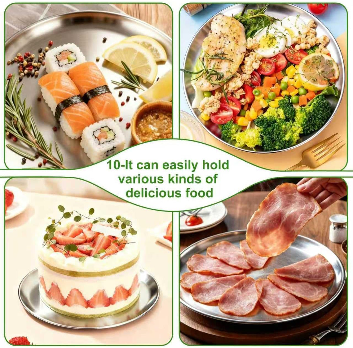 Stainless Steel Plates,10 inch Round Metal Food Serving Plate, Dinner Plates for Outdoor Camping Hiking, Party Serving, Feeding,Non Toxic & Reusable, Dishwasher Safe