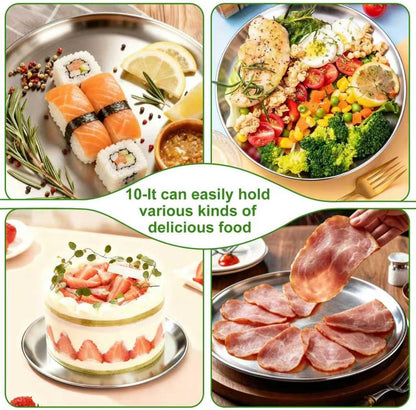 Stainless Steel Plates,10 inch Round Metal Food Serving Plate, Dinner Plates for Outdoor Camping Hiking, Party Serving, Feeding,Non Toxic & Reusable, Dishwasher Safe