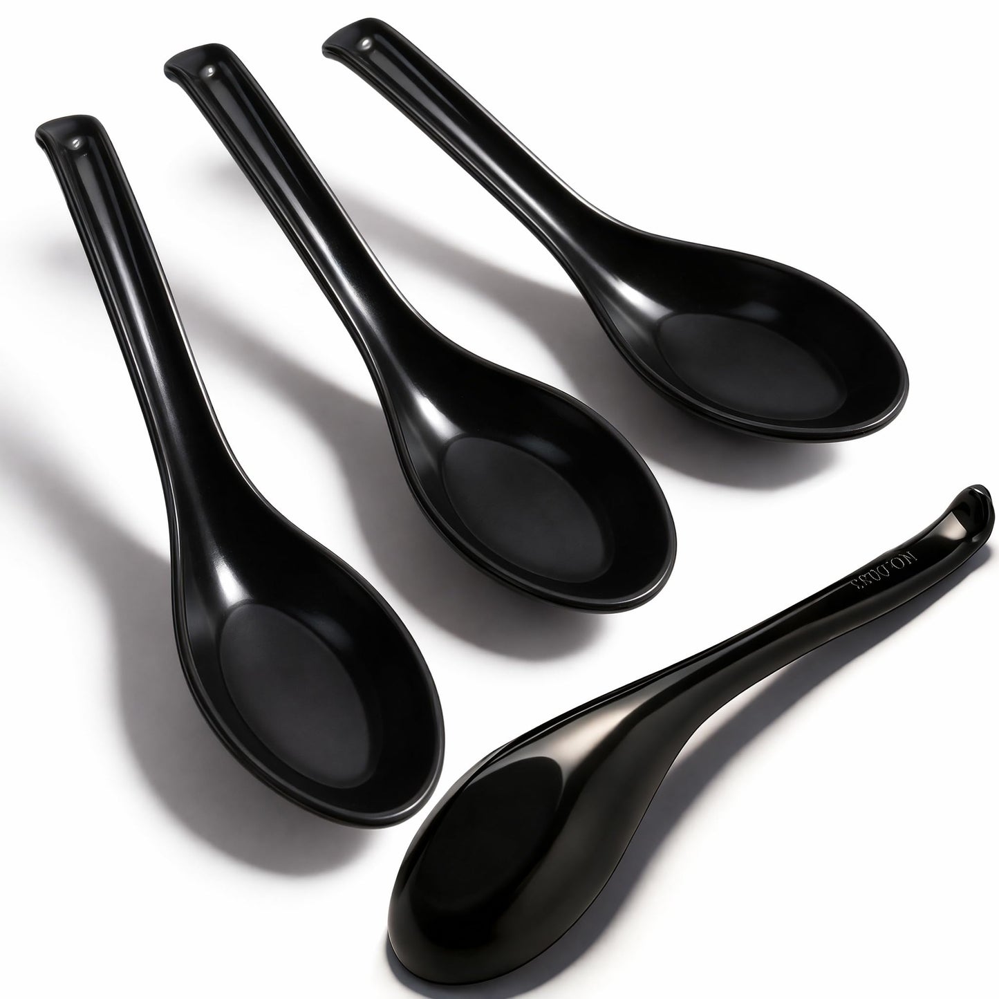 4PCS Asian Soup Spoons, Chinese Japanese Miso Ramen Wonton Dumpling Pho Rice Noodle Soba Soup Spoons, Red and Black Melamine Spoons