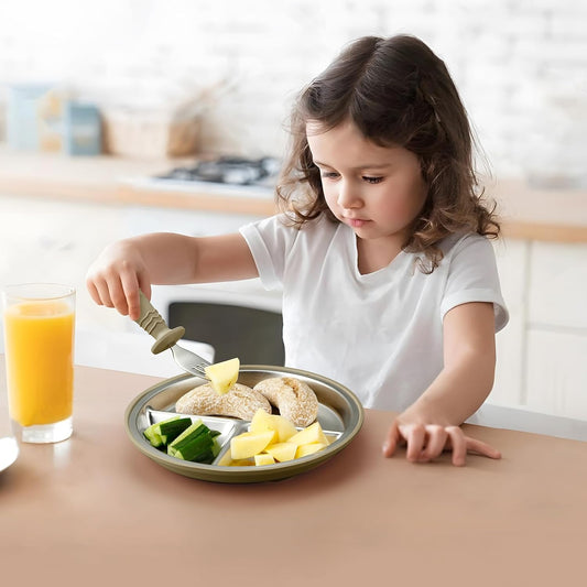 PandaEar 3 Pack Stainless Steel Baby Suction Plates, Divided Toddler Plate for Baby Led Weaning Supplies, Non-Slip Toddler Baby Feeding Set Dishwasher Safe (Blue/Green/Brown)