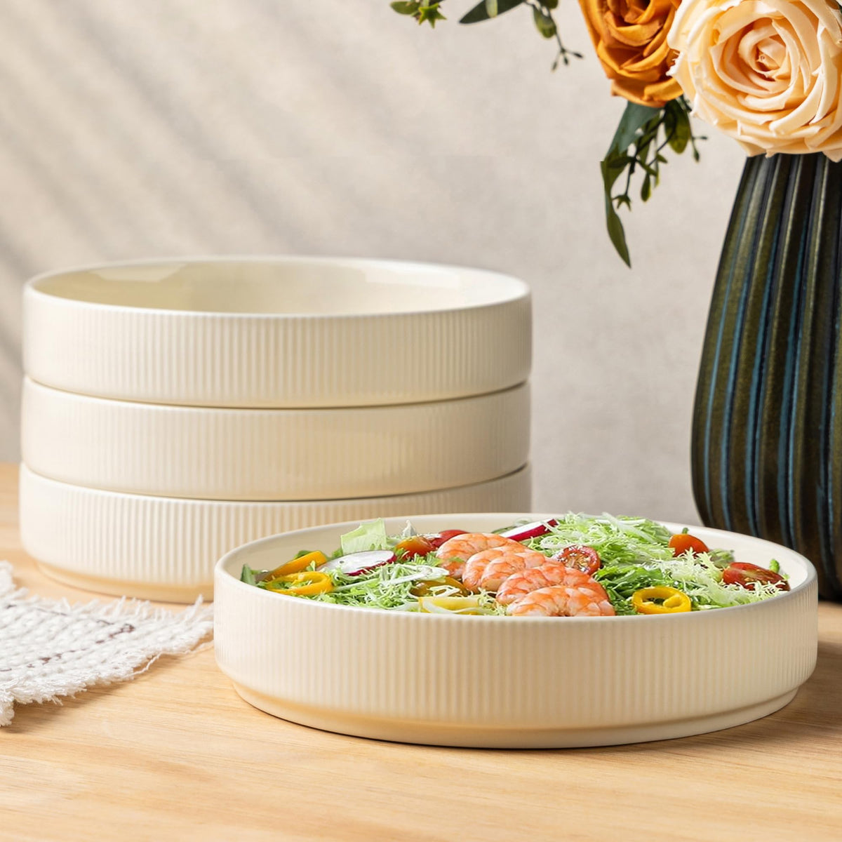 8.5" Ceramic Pasta Bowls Set of 4, Salad Bowls | Versatile Serving Bowls for Pasta, Salad, Fruit & Noodles, Housewarming & Wedding Gift, Mocha Brown