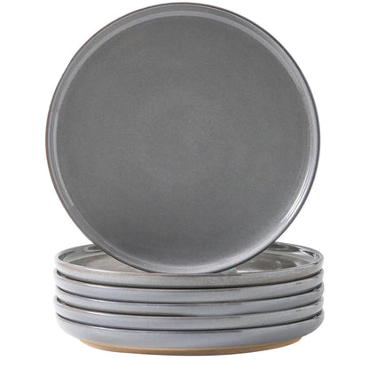 Ceramic Dinner Plates Set of 4 with High Edges, 10 Inch Glacier White Plates for Salad, Pasta and Steak, Oven＆Dishwasher Safe, Stoneware Plates with Matte Terracotta Base, Porcelain,Scratch Resistant