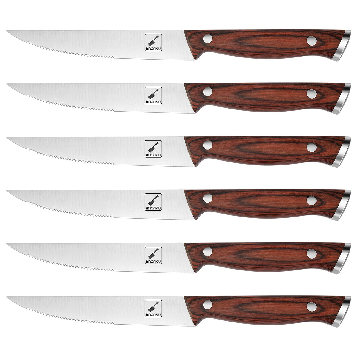 imarku Japanese Steak Knives Set of 8, Serrated blade, Pakkawood Handle | Serrated steak knife with non-slip Pakkawood handle, rust-proof blade, perfect for BBQ, restaurant, holiday dinners