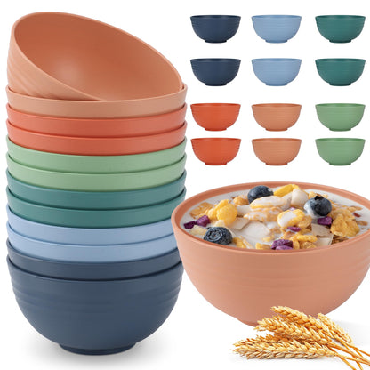 HOTEC BPA Free Unbreakable Wheat Straw Cereal Bowls - Microwave & Dishwasher Safe Soup and Salad Bowls, Set of 8, 26oz, Multicolor