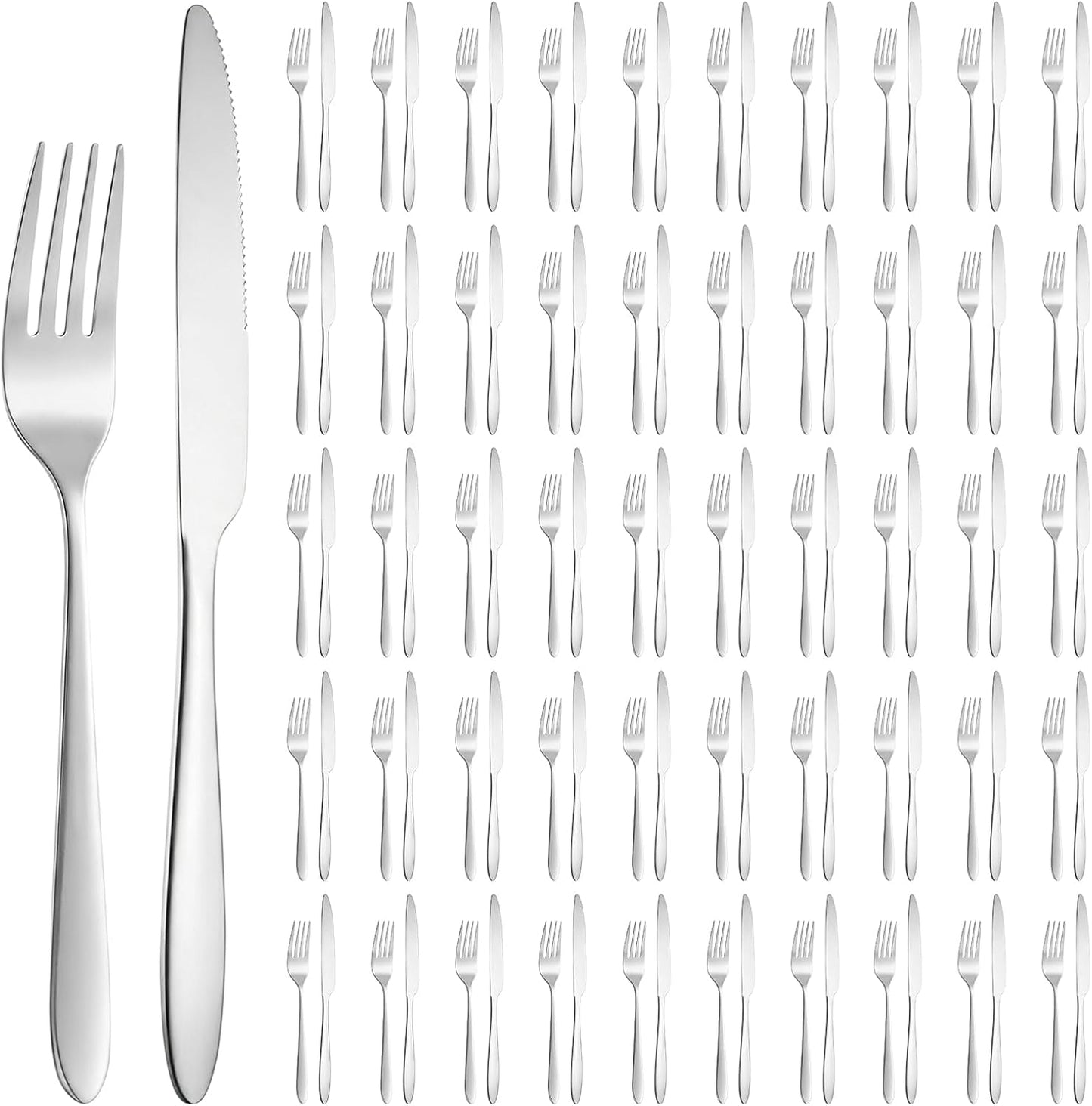 200 Pcs Stainless Steel Silverware Set, 100 Dinner Forks and 100 Knives, Flatware Cutlery Set, Mirror Polished Dishwasher Safe Tableware for Home, Restaurant, Catering and Kitchen