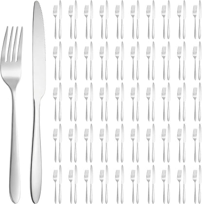 200 Pcs Stainless Steel Silverware Set, 100 Dinner Forks and 100 Knives, Flatware Cutlery Set, Mirror Polished Dishwasher Safe Tableware for Home, Restaurant, Catering and Kitchen
