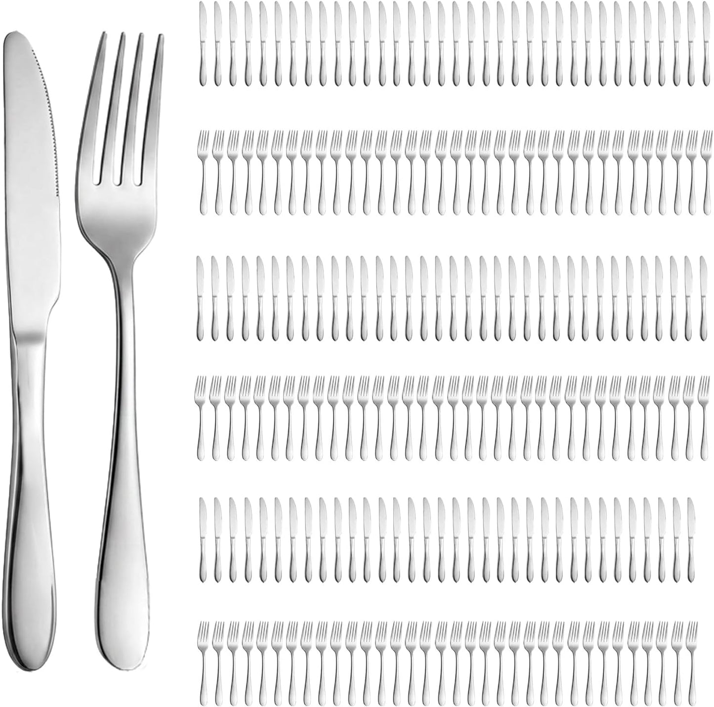 210 Pcs Forks and Knives Stainless Steel Silverware Set, 105 Dinner Forks 105 Knives, Mirror Polished Metal Flatware, for Restaurant Catering Home Banquet Gathering Daily Use Supplies