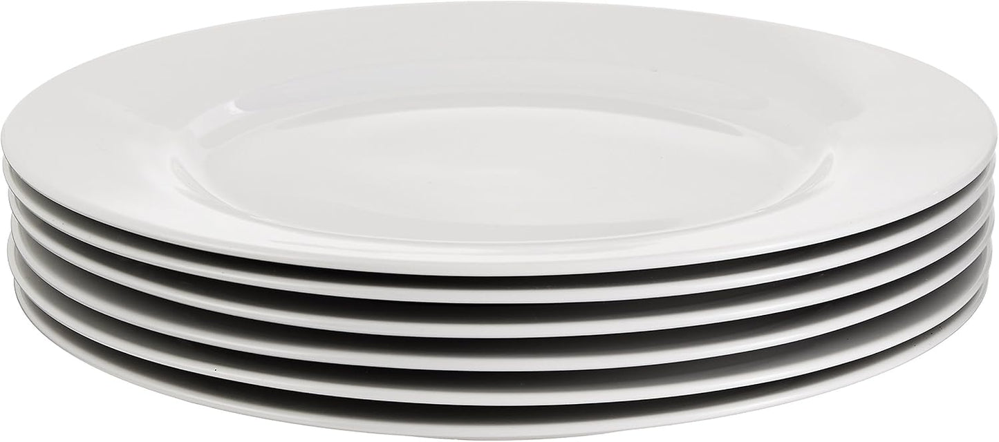 Amazon Basics 6-Piece White Dinner Plate Set, Microwave and Dishwasher Safe for Everyday Use, 10.5 inches