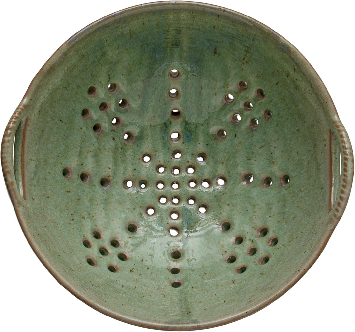 Creative Co-Op Stoneware Berry Bowl with Handles, Aqua Reactive Glaze