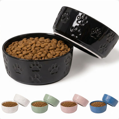 Ceramic Dog Bowl Set of 2 with Anti-Skid Base, 5.5"W x 2"H, 2 Cup Capacity | Thick Ceramic, Dishwasher Safe, Anti-Skid Rubber Base, 2 Cups per Bowl, Ceramic Food and Water Bowls Set of 2 for Small Dogs