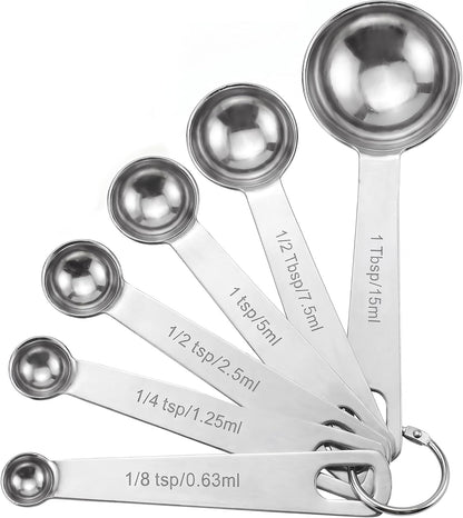 Measuring Spoons, Premium Heavy Duty Stainless Steel Measuring Spoons Cups Set, Small Tablespoon with Metric and US Measurements, Set of 6 for Measuring Dry and Liquid Ingredients