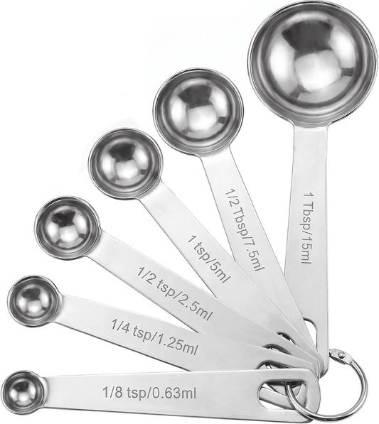 Measuring Spoons, Premium Heavy Duty Stainless Steel Measuring Spoons Cups Set, Small Tablespoon with Metric and US Measurements, Set of 6 for Measuring Dry and Liquid Ingredients