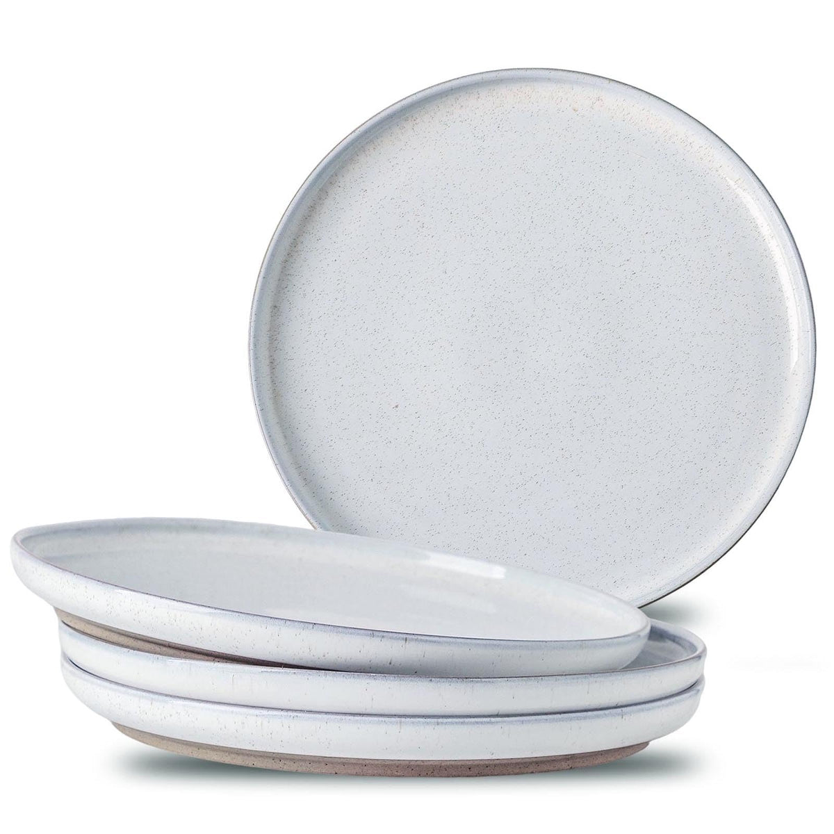 Ceramic Dinner Plates Set of 4 with High Edges, 10 Inch Glacier White Plates for Salad, Pasta and Steak, Oven＆Dishwasher Safe, Stoneware Plates with Matte Terracotta Base, Porcelain,Scratch Resistant