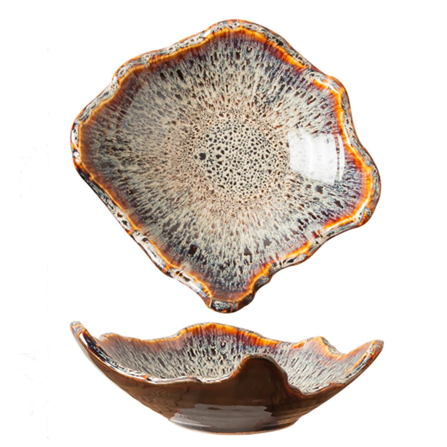 8" Small Ceramic Decorative Bowl 1 Pice – Irregular Rim Reactive Glaze Candy Bowl, Berry Bowl, Entryway Catchall, Japanese Style Fruit Dish for Tabletop or Home Decor (Green Reactive Glaze)