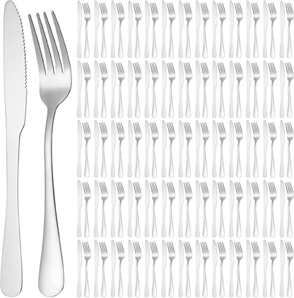 100 Pcs Silverware Set - Includes 50 Forks and 50 Knives - Stainless Steel Forks and Knives Flatware Tableware Cutlery Set for Wedding Dinner Party Restaurant Holiday Party