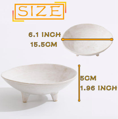 6" Small Decorative Bowl, Multi-Purpose Decorative Bowls for Keys, Candy and Home Decor, Ceramic Bowl （Retro White）