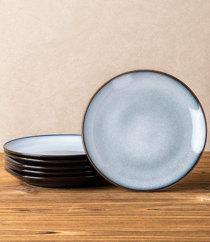 LERATIO Ceramic Dinner Plates Set of 6,10.5 Inch Reactive Glaze Plates | Porcelain Coupe Shape Dinnerware Dishes Set for Kitchen,Oven& Microwave & Dishwasher Safe,Scratch Resistant-Gray Blue