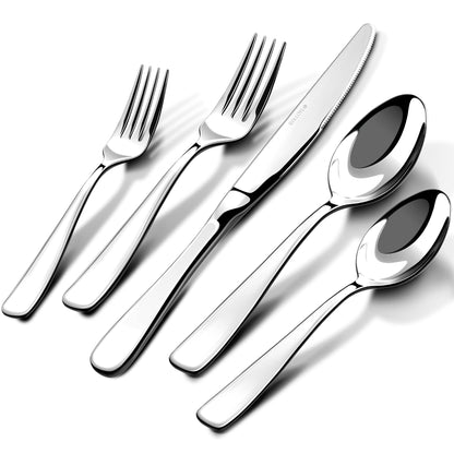 18/10 Silverware Set for 8, 40 Piece Stainless Steel Flatware Set Cutlery | Rust Proof Mirror Polished knives Forks Spoons Utensils, Dishwasher Safe for Dinner Home Kitchen,Wedding Party