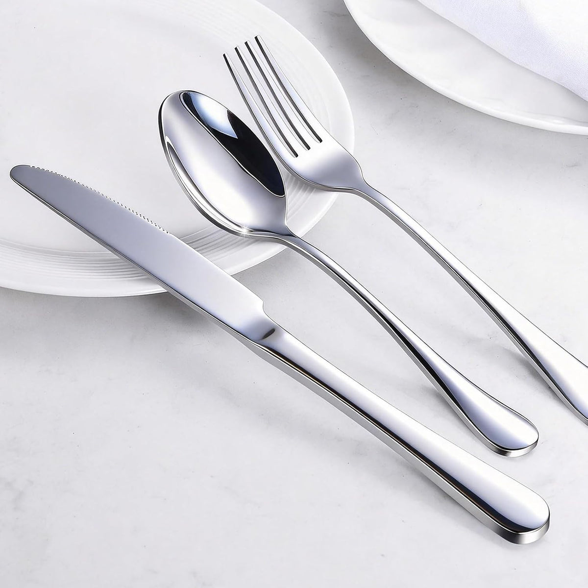 60-Piece Silverware Set for 20 - Stainless Steel Flatware Cutlery Set, Mirror Polished Flatware Set Include Forks Spoons Knives for Home Wedding Restaurant, Dishwasher Safe, Silver, 60 PCS