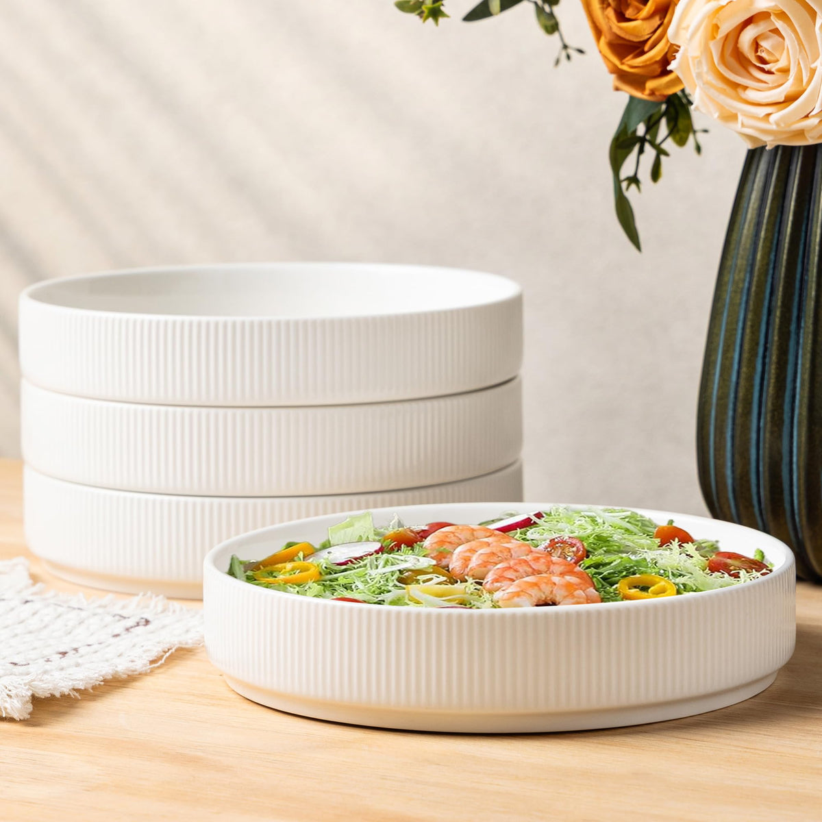 8.5" Ceramic Pasta Bowls Set of 4, Salad Bowls | Versatile Serving Bowls for Pasta, Salad, Fruit & Noodles, Housewarming & Wedding Gift, Mocha Brown