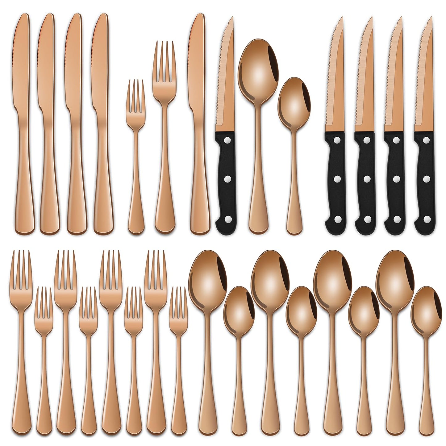 24-Piece Silverware Set with Steak Knives,Flatware Set Service for 4 Person, Food-Grade Stainless Steel Cutlery Set,Includes Knife Spoon And Fork, Mirror Finished Utensil Sets for Home Restaurant