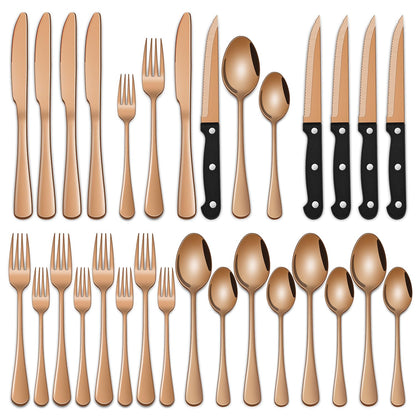 24-Piece Silverware Set with Steak Knives,Flatware Set Service for 4 Person, Food-Grade Stainless Steel Cutlery Set,Includes Knife Spoon And Fork, Mirror Finished Utensil Sets for Home Restaurant