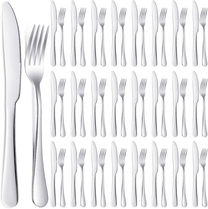 Nuenen 50 Fork Knife Set,8.07 x 0.94 Inch, 9.06 x 0.79 Inch,Shiny Silver | Stainless Steel Flatware, Kitchen Restaurant Dinner Silverware, Durable Party Catering Use, Mirror Polished Finish