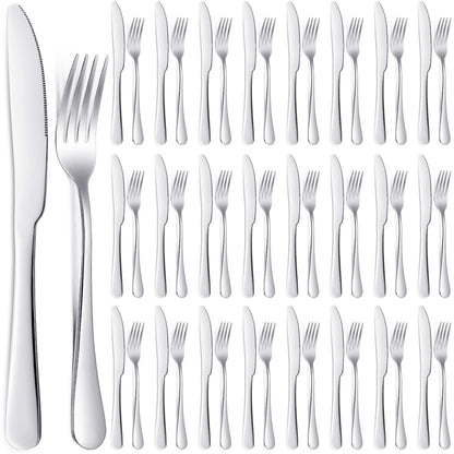Nuenen 50 Pieces Stainless Steel Forks Silverware Set Dinner Forks and Knives Flatware Tableware Cutlery Set for Kitchen Restaurant(7.1 x 1 Inch, 8.4 x 0.7 Inch,Silver)