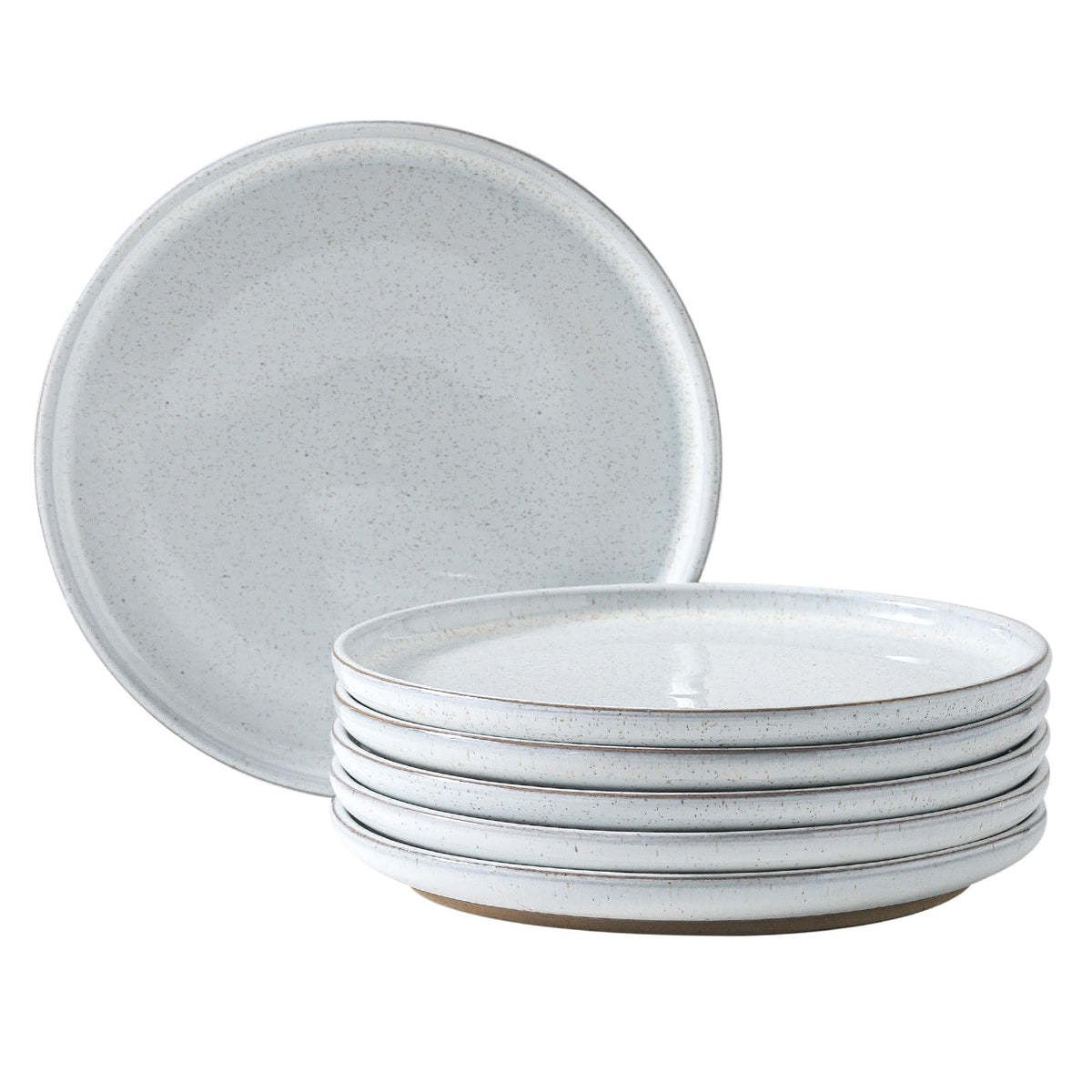 Ceramic Dinner Plates Set of 4 with High Edges, 10 Inch Glacier White Plates for Salad, Pasta and Steak, Oven＆Dishwasher Safe, Stoneware Plates with Matte Terracotta Base, Porcelain,Scratch Resistant