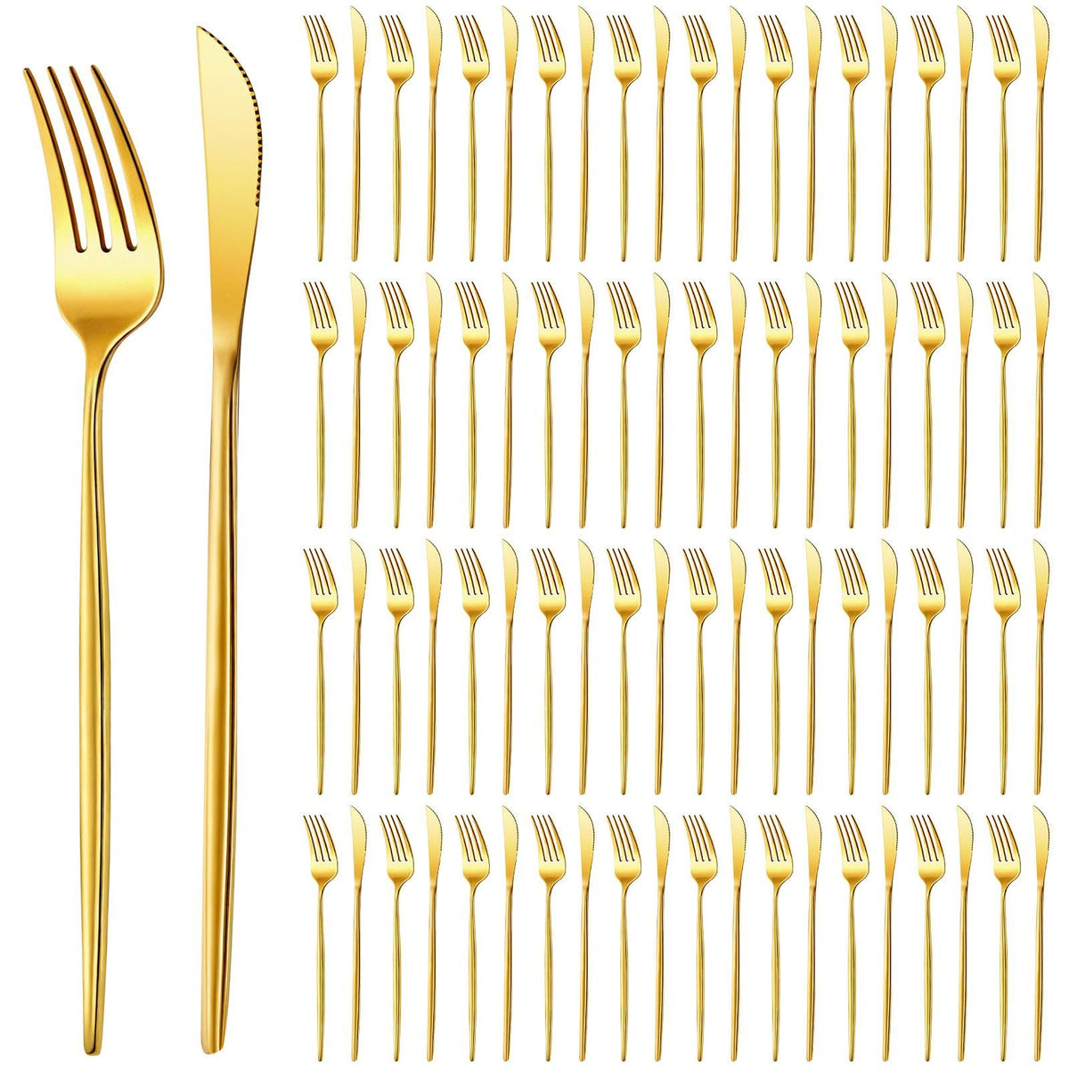 100 Pcs Gold Forks and Knives Cutlery Set Stainless Steel Steak Knives Forks Flatware Royal Silverware Set for Wedding Party Restaurant Dishwasher Safe