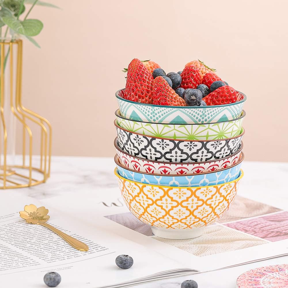 AHX Porcelain Dessert Bowls Cereal bowl - Ceramic Bowl Set of 6 - Colorful Small Bowls for Ice Cream | Soup | Cereal | Rice | Snack | Side Dish | Condiment Microwave and Dishwasher Safe