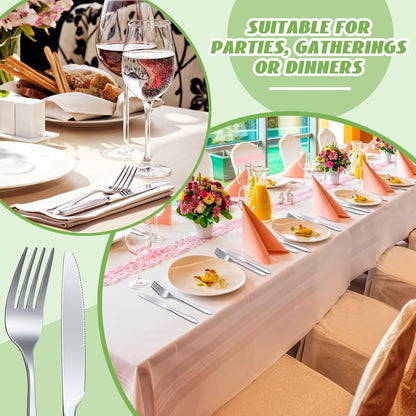 Nuenen 100 Pcs Stainless Steel Forks and Knives, Silver 8.4" 7.1" | Classic Dinner Flatware, Dishwasher Safe for Kitchen Restaurant, Butter Knife Silverware, Durable Tableware Set