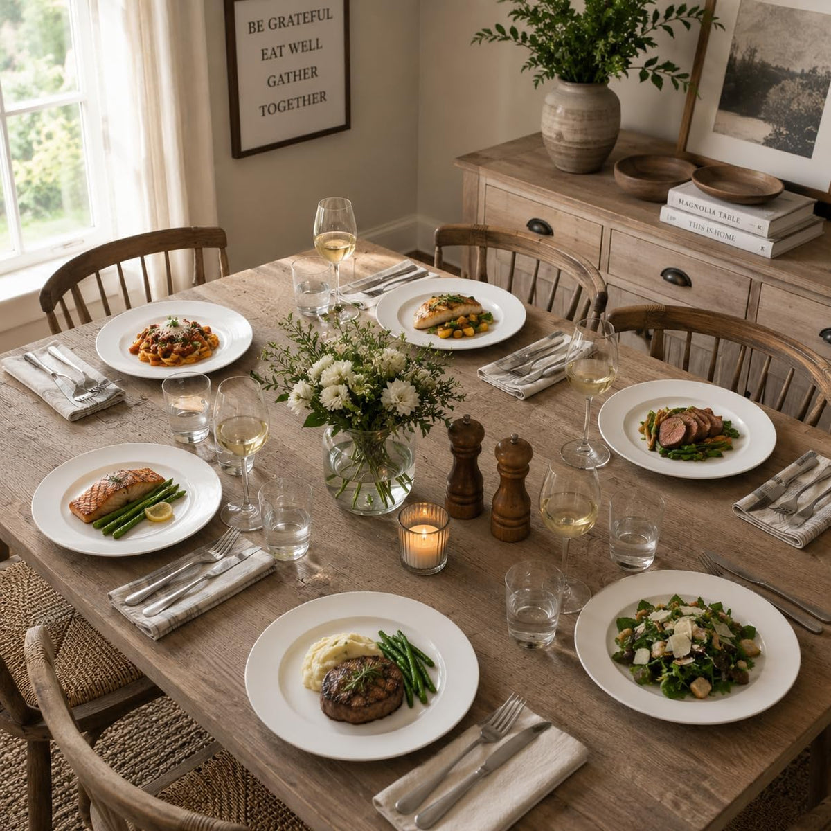 White Ceramic Dinner Plates Set of 4, 10 Inch Porcelain Dinner Plates for Salad, Pasta, and Steak – Microwave and Dishwasher Safe Dinnerware