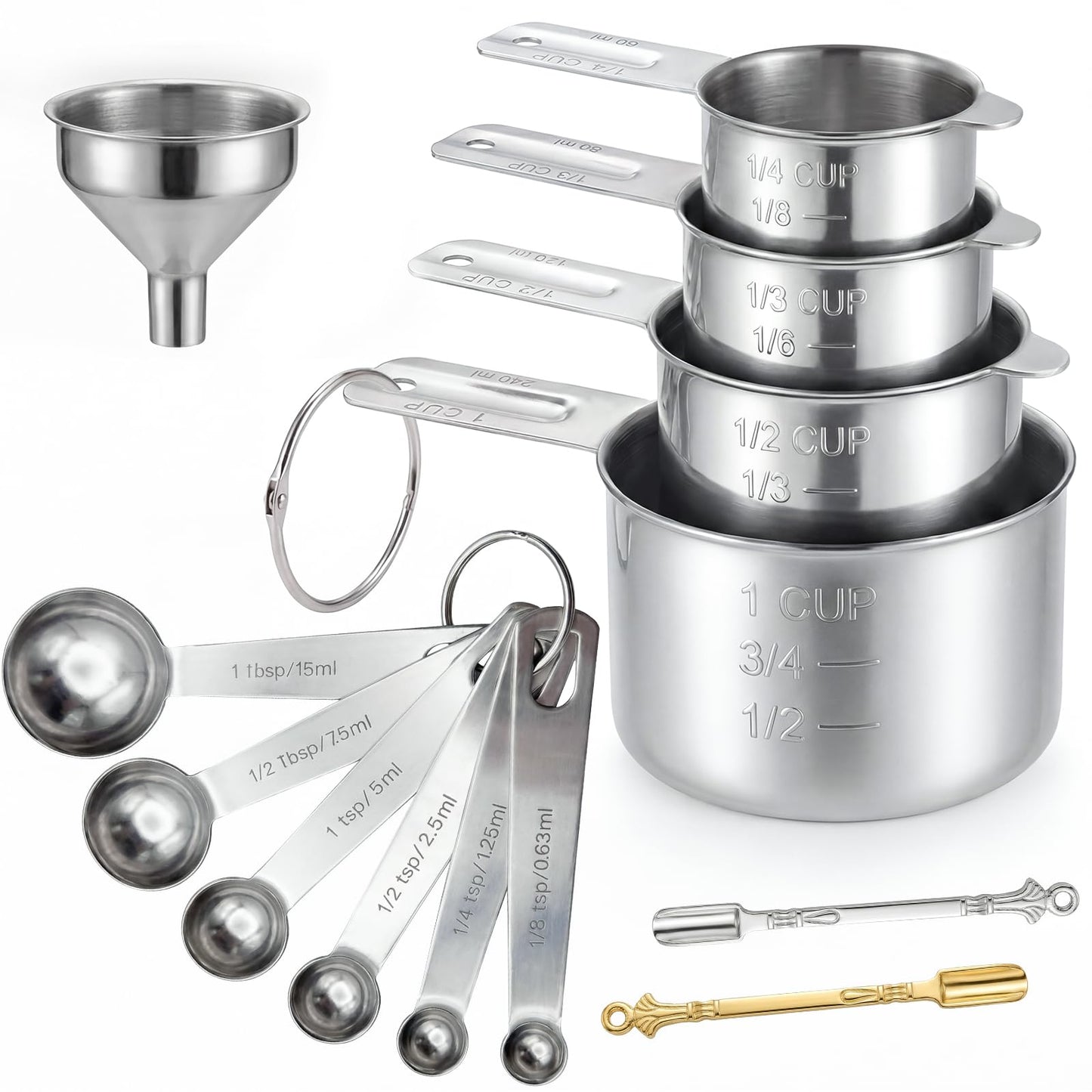 Measuring Spoons, Premium Heavy Duty Stainless Steel Measuring Spoons Cups Set, Small Tablespoon with Metric and US Measurements, Set of 6 for Measuring Dry and Liquid Ingredients