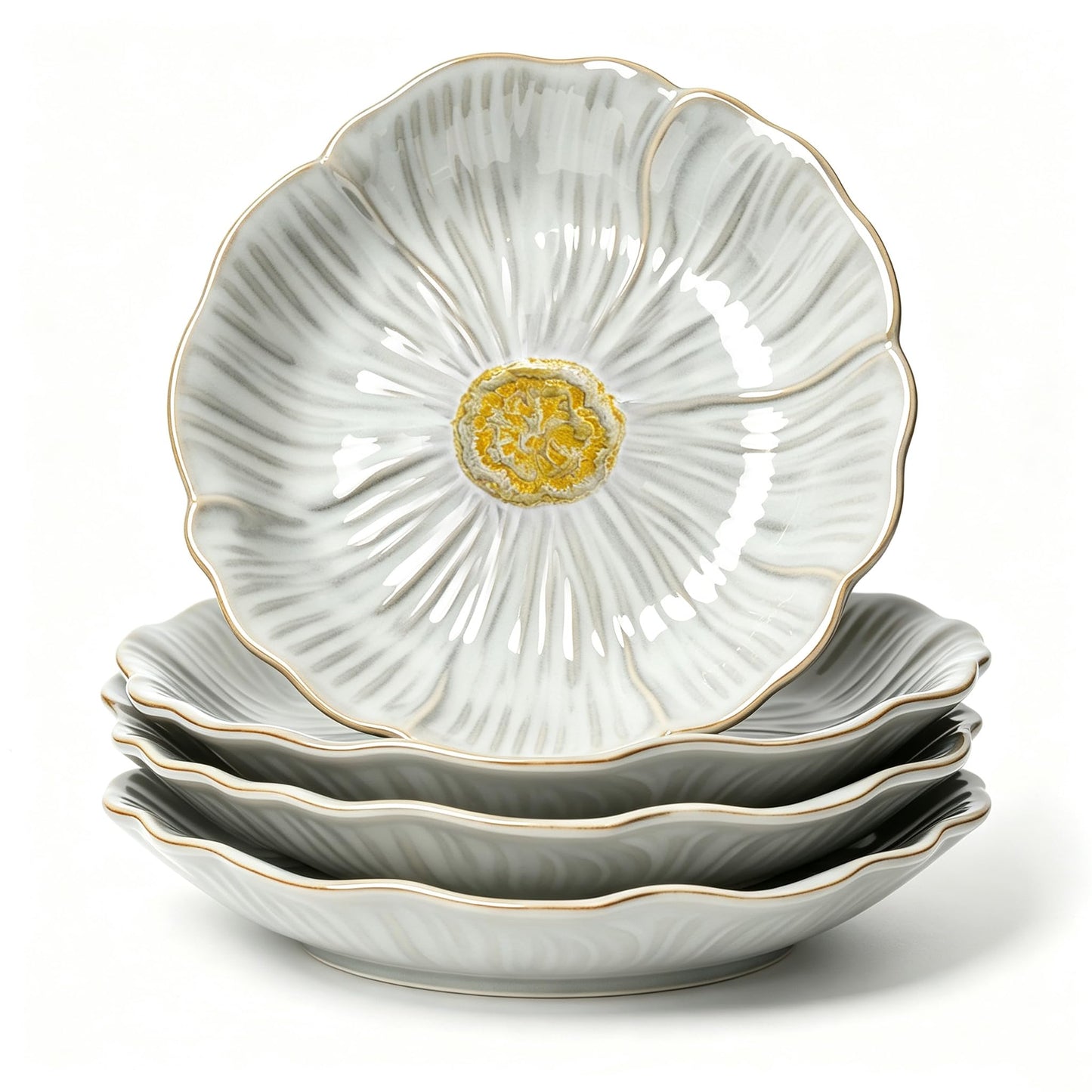 HVH 8 inch Large Pasta Bowls Set of 4, 40oz Wide Shallow Salad Bowls, Reactive Glaze Ceramic Dinner Serving Bowls Set for Ramen, Microwave & Dishwasher Safe, Corn Poppy Series (Reactive Darkblue)