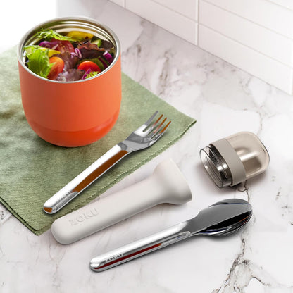 Zoku Pocket Utensil Set Stainless Steel Fork, Knife, and Spoon in Case Grey