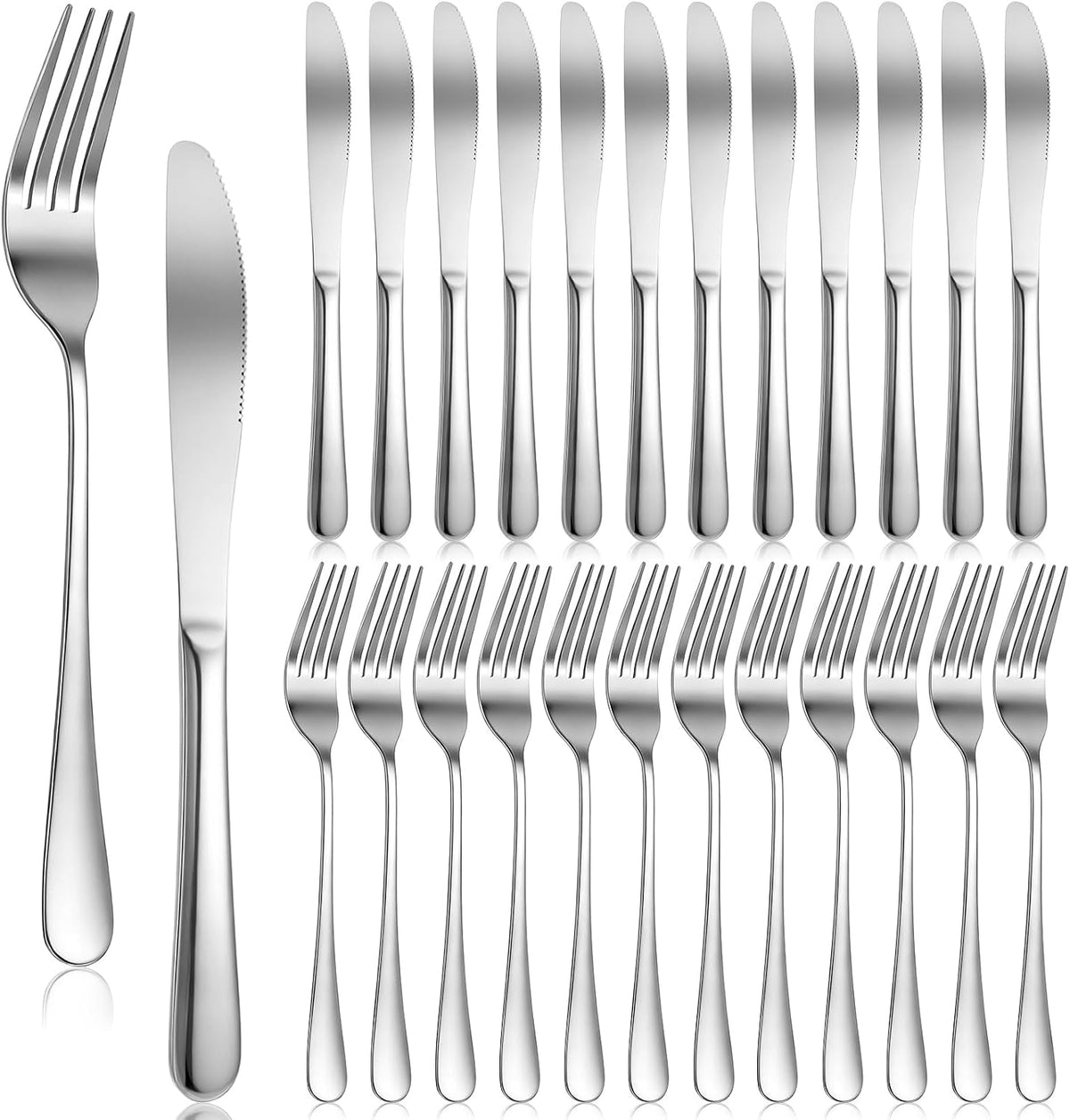 24 Pcs Stainless Steel Silverware Dinner Fork and Knife Set Dinner Forks and Knives Flatware Forks and Knives Set Tableware Cutlery-Set for Home Kitchen Restaurant (8.1X 1 Inch, 8 X 0.8 Inch)