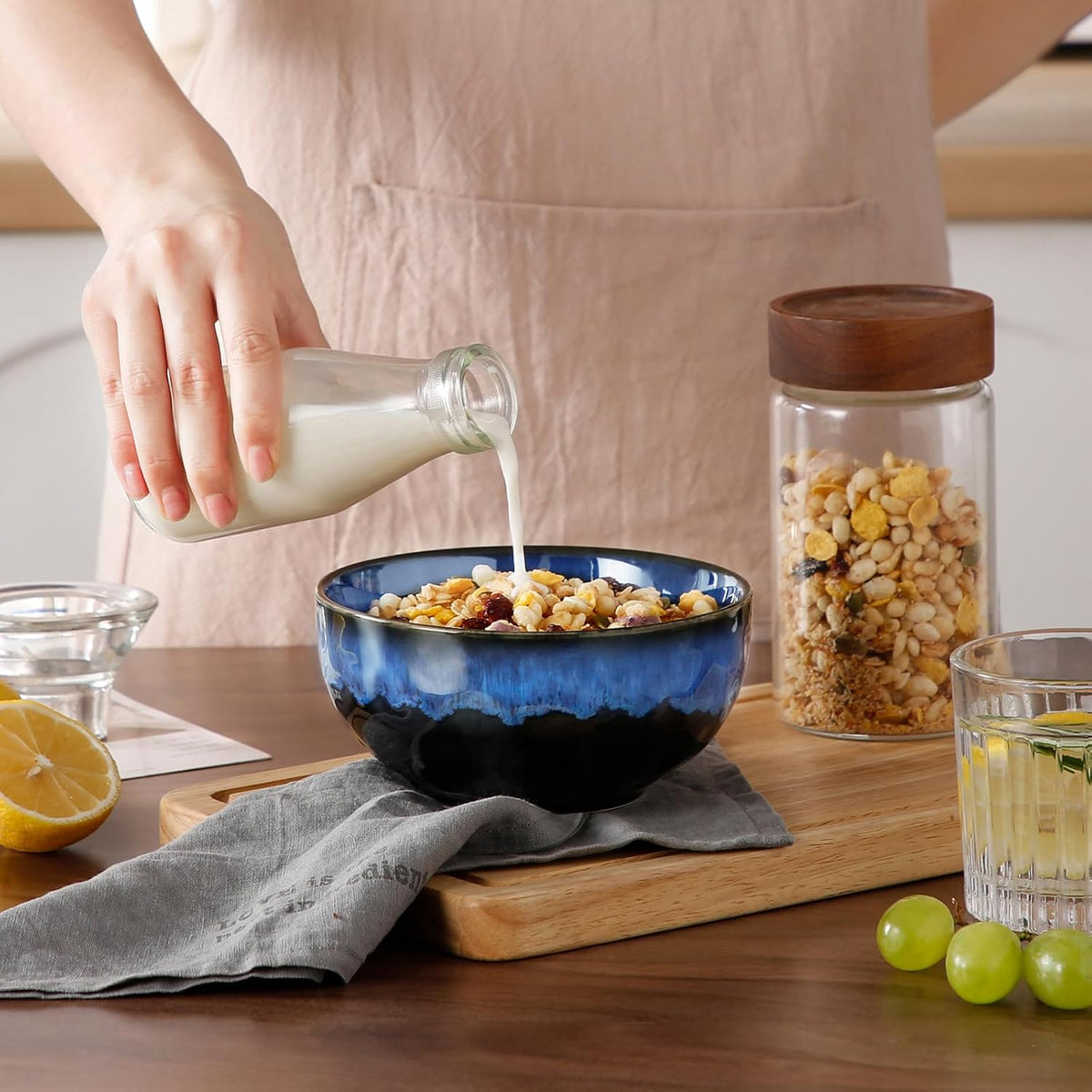 vancasso Starry 24oz Bowls for Soup, Ceramic Blue bowls Set of 4 | Deep Bowls for Cereal, Salad and Oatmeal, Dishwasher & Microwave Oven Safe