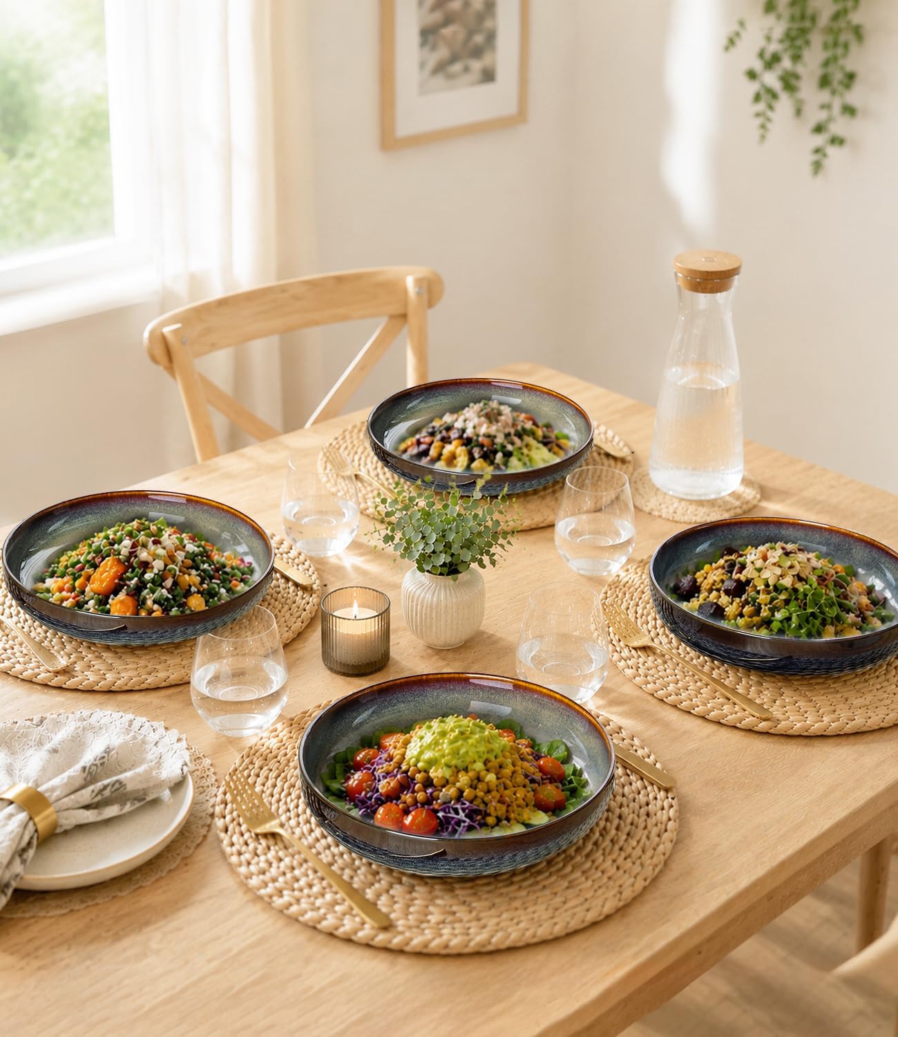 8.5" Ceramic Pasta Bowls Set of 4, Salad Bowls | Versatile Serving Bowls for Pasta, Salad, Fruit & Noodles, Housewarming & Wedding Gift, Mocha Brown