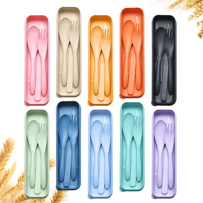 Reusable Travel Utensils Set with Case, 4 Sets Wheat Straw Portable Knife Fork Spoons Cutlery, Eco-Friendly BPA Free Plastic Tableware for Kids Adults Travel Picnic Camping Utensils