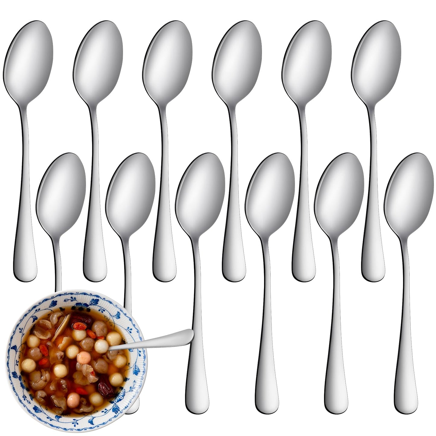 12 Pcs Teaspoons Set, Food-Grade Stainless Steel Spoons Silverware, Cutlery Tea Spoons, Durable Dessert Spoons, Metal Spoon for Home, Kitchen or Restaurant, Mirror Polished, Dishwasher Safe 6.7 Inch