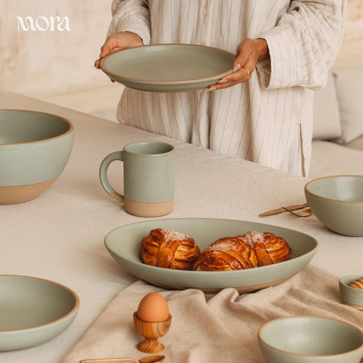 Mora Large Plates Set of 4, 10.5 inch Ceramic Pottery Dinner Plates - Microwave, Oven and Dishwasher Safe - Harvest