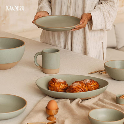 Mora Large Plates Set of 4, 10.5 inch Ceramic Pottery Dinner Plates - Microwave, Oven and Dishwasher Safe - Harvest