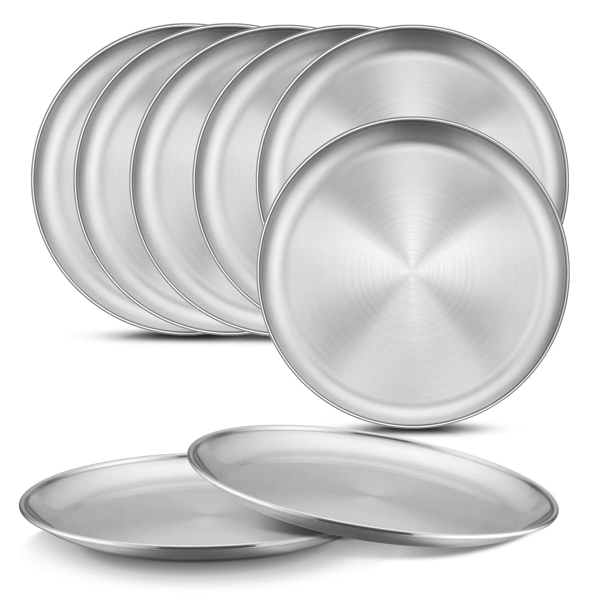 Homikit 6 Pack Stainless Steel Plate Set, 10.2 Inch Metal Dinner Plates for Kids Children Adult, Round Camping Plates for Serving Dishes Dessert Salad, Reusable & Unbreakable, Dishwasher Safe