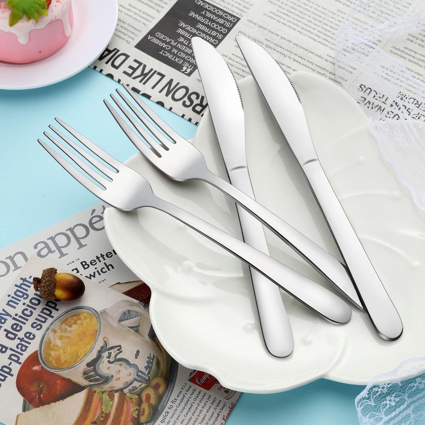 24 Pieces Forks and Knives Set, Food Grade Stainless Steel Silverware Set with 12 Knives & 12 Forks, Fork Silverware, Butter Knife, Metal Fork & Dinner Knife, Mirror Polished, Dishwasher Safe
