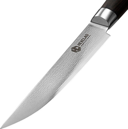 HexClad Espresso 4 Piece Damascus Steel Steak Knife Set, Full Tang | Full Tang Construction, Pakkawood Handle